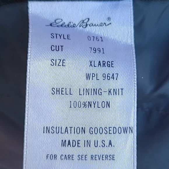 EDDIE BAUER Goose Down Puffer Grey Nylon USA Sz XL Half Zip Pullover Jacket RARE
